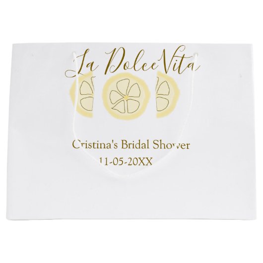 ラ ドルチェ ヴィータ イエロー レモン ブライダル シャワー パステル ボ ラージペーパーバッグ (正面)