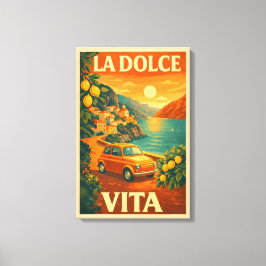 ラ・ドルチェ・ヴィータ - イタリアの海岸への旅を描いたレトロなポスター キャンバスプリント