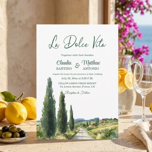 ラ・ドルチェ・ヴィータ イタリアの眺め エレガントな結婚式 招待状