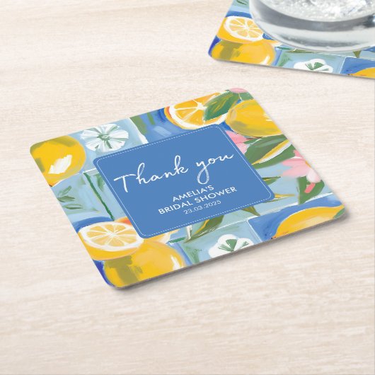 ラ・ドルチェ・ヴィータ メディテレニアン サマー ブライダル シャワー スクエアペーパーコースター (アングル)