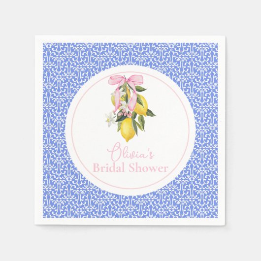 ラ・ドルチェ・ヴィータ レモン ピンク ボウ ブライダル シャワー スタンダードカクテルナプキン (正面)