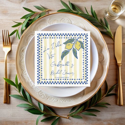 ラ・ドルチェ・ヴィータ 手描きストライプの結婚前お茶会 スタンダードカクテルナプキン