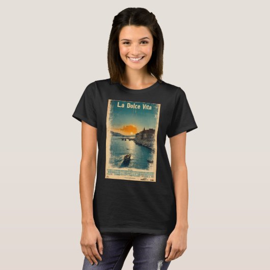 . ラ・ドルチェ・ヴィータ - 1960年代のポスターにインスパイア Tシャツ (正面フル)