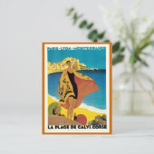 「ラ・プラージュ・デ・カルヴィ」ヴィンテージ旅行ポスター ポストカード (スタンド正面)