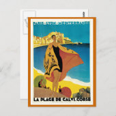 「ラ・プラージュ・デ・カルヴィ」ヴィンテージ旅行ポスター ポストカード (正面/裏面)