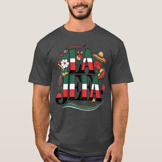 ラ・ヘファ シンコ・デ・マヨ 楽しいメキシコ人ママ 母の日 Tシャツ (正面)
