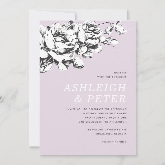 ラ・ヴィ・アン・ローズの花の結婚式招待状 - 紫 案内状 (正面)