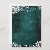 ラ lace、ライト & フラワーがティールに!私たち結婚しました! 招待状 (裏面)