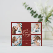 リсストマスファミリーフォトカード赤ミニマル白 シーズンカード (スタンド正面)