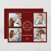 リсストマスファミリーフォトカード赤ミニマル白 シーズンカード (正面/裏面)