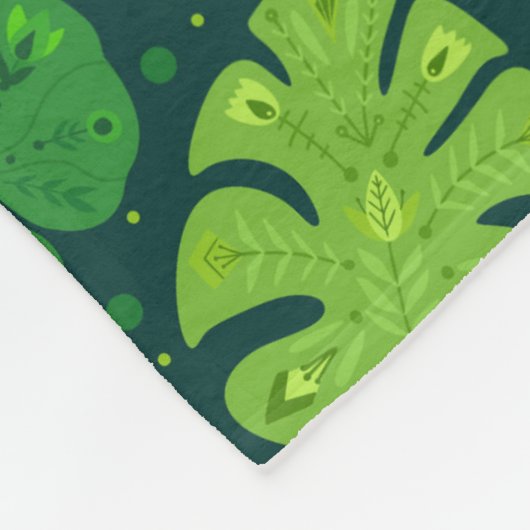 リアナとモンステラの熱帯パタ葉ーン フリースブランケット (角)