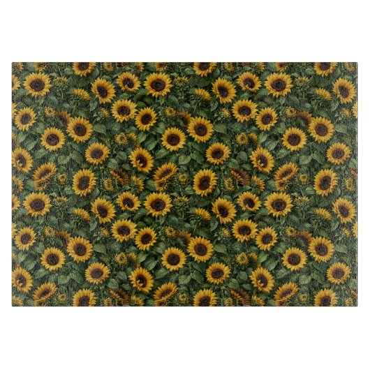 リアリスティックなひまわりの植物画 カッティングボード (正面)