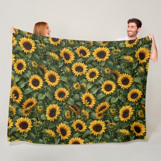 リアリスティックなひまわりの植物画 フリースブランケット (インサイチュ)