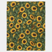 リアリスティックなひまわりの植物画 フリースブランケット (正面)