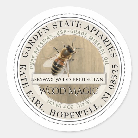 リアリスティックなビービーズワックスウッドコンディショナーラベル ラウンドシール (正面)