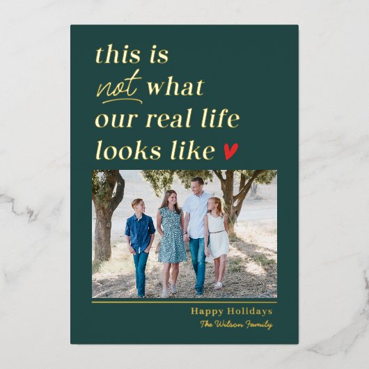 リアリスティックなホリデー フォイル 写真カード クリスマス カード (正面)