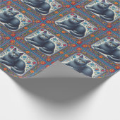 リアリスティックなロシアンブルーの猫 カラフルな花のフレーム ラッピングペーパー (角)