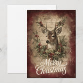 リアリスティックな鹿とリースとラスティックレッド シーズンカード (正面/裏面)