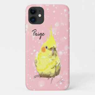 リアリスティックイエローコッカチモダンエルバードアートピンク iPhone 11 ケース