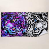 リアリスティックグレーパープルタイガーヘッドビーチタオル ビーチタオル (正面)