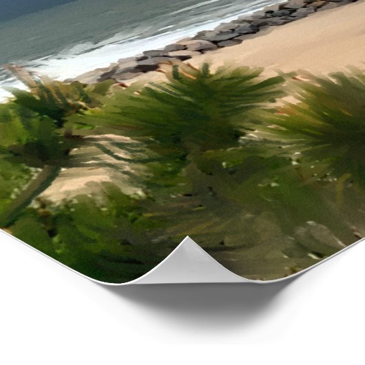 リアリスティックシースケープデラウェアビーチ雨 ポスター (角)