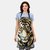 リアリスティックタイガークール – タイガーヘッドスケッチエプロン エプロン (着用した状態)