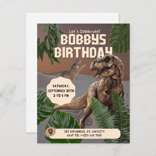 リアリスティックディニオサール誕生日招待状 招待状 (正面/裏面)