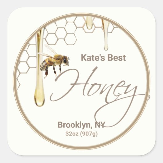 リアリスティックビーハニカムハニチドリップラベルアイボリー スクエアシール (正面)