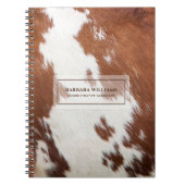 リアリスティックルッキング牛革アニマルプリントカスタム文字 ノートブック (正面)