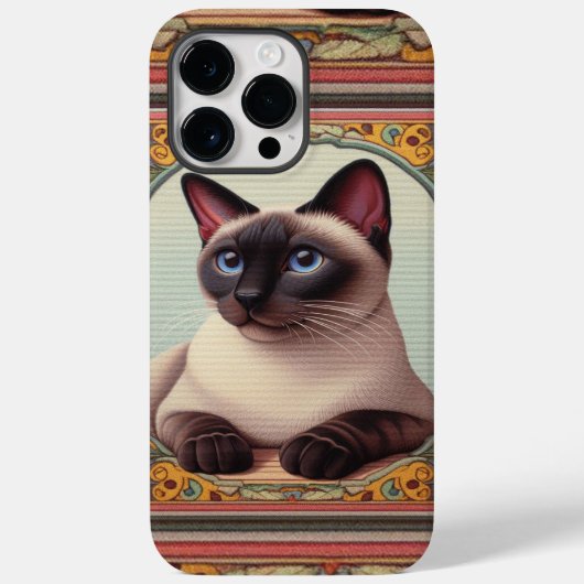 リアルでかわいいシャム猫のカラフルな花枠 Case-Mate iPhoneケース (裏面)
