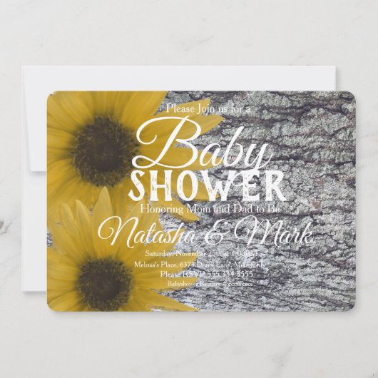 リアルなカバノキひまわり赤ちゃんシャワー 招待状 (正面)