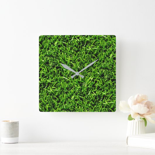 リアルなグラスフォトテクスチャーおもしろいブライトグリーン スクエア壁時計 (ホーム)