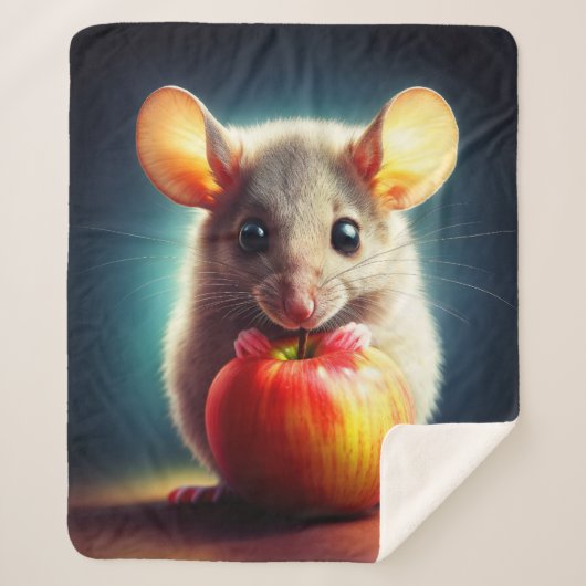 リアルなグレーのマウスのアートワークの白熱［赤熱］光を放つカラー シェルパブランケット (正面)