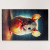 リアルなグレーのマウスのアートワークの白熱［赤熱］光を放つカラー ジグソーパズル (横)