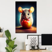 リアルなグレーのマウスのアートワークの白熱［赤熱］光を放つカラー ポスター (ホームオフィス)