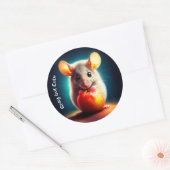 リアルなグレーのマウスのアートワークの白熱［赤熱］光を放つカラー ラウンドシール (封筒)