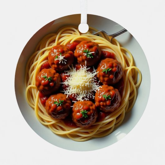 リアルなスパゲティパーソナライズされたクリスマス メタルオーナメント (正面)