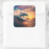 リアルなドルフィンジャンプ海サンセットキッズ大人 スクエアシール (バッグ)