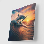 リアルなドルフィンジャンプ海サンセットキッズ大人 スクエア壁時計 (傾斜)