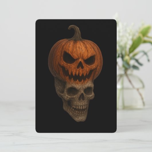 リアルなハロウィンのカボチャのドクロステッカー 招待状 (スタンド正面)