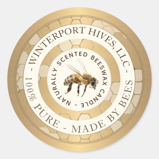 リアルなビー金ゴールドビーズワックスキャンドルラベル ラウンドシール (正面)