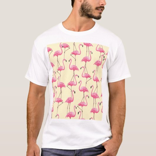 リアルなフラミンゴの鳥の垂直パターン Tシャツ (正面)