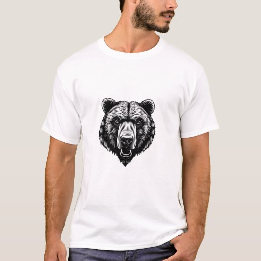 リアルなベアヘッドTシャツ – 白黒 Tシャツ (正面)
