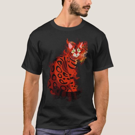 リアルなベンガル猫の水しぶき Tシャツ (正面)