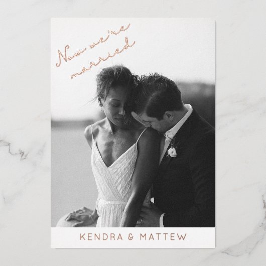 リアルなホイルを使ったモダンな結婚式の秘密結婚発表 箔招待状 (正面)