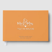 リアルなホイル加工のMr. & Mrs. カップル名入りオレンジ色の結婚式 ゲストブック (正面)