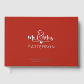リアルなホイル加工のMr. & Mrs. カップル名入り 赤い結婚式 ゲストブック (正面)