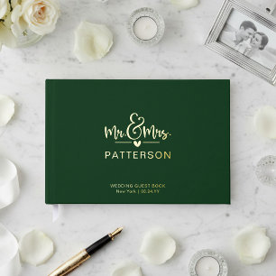 リアルなホイル加工 Mr. & Mrs. オーダーメイド名前 緑の結婚式 ゲストブック