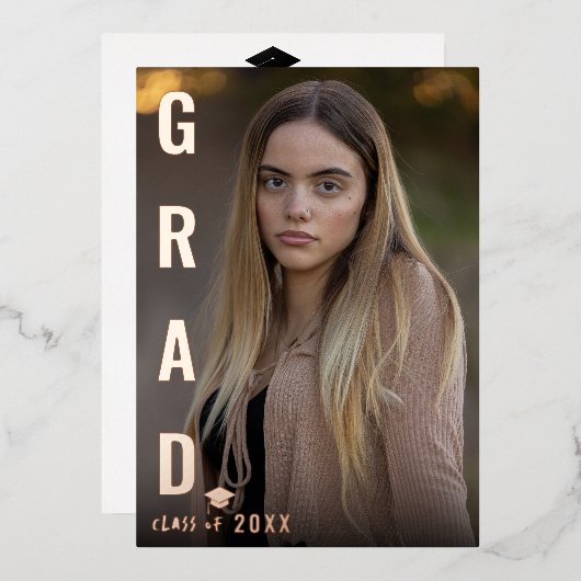 リアルなホイル モダン GRAD 卒業写真パーティー BBQ 箔招待状 (正面/裏面)