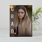 リアルなホイル モダン GRAD 卒業写真パーティー BBQ 箔招待状 (立ち正面)